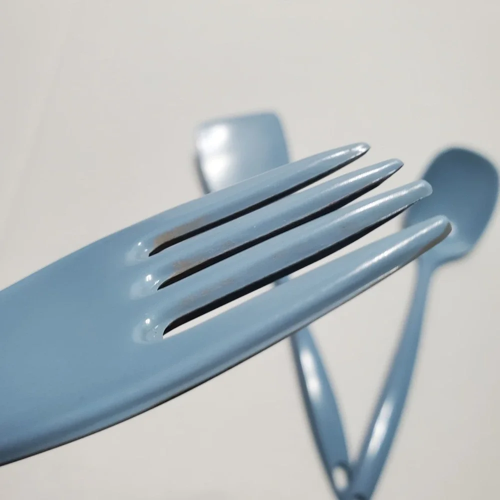 Vintage Blue Melamine Ware Kitchen Utensil Set 3 Spatula‎ Fork Spoon Taiwan Made